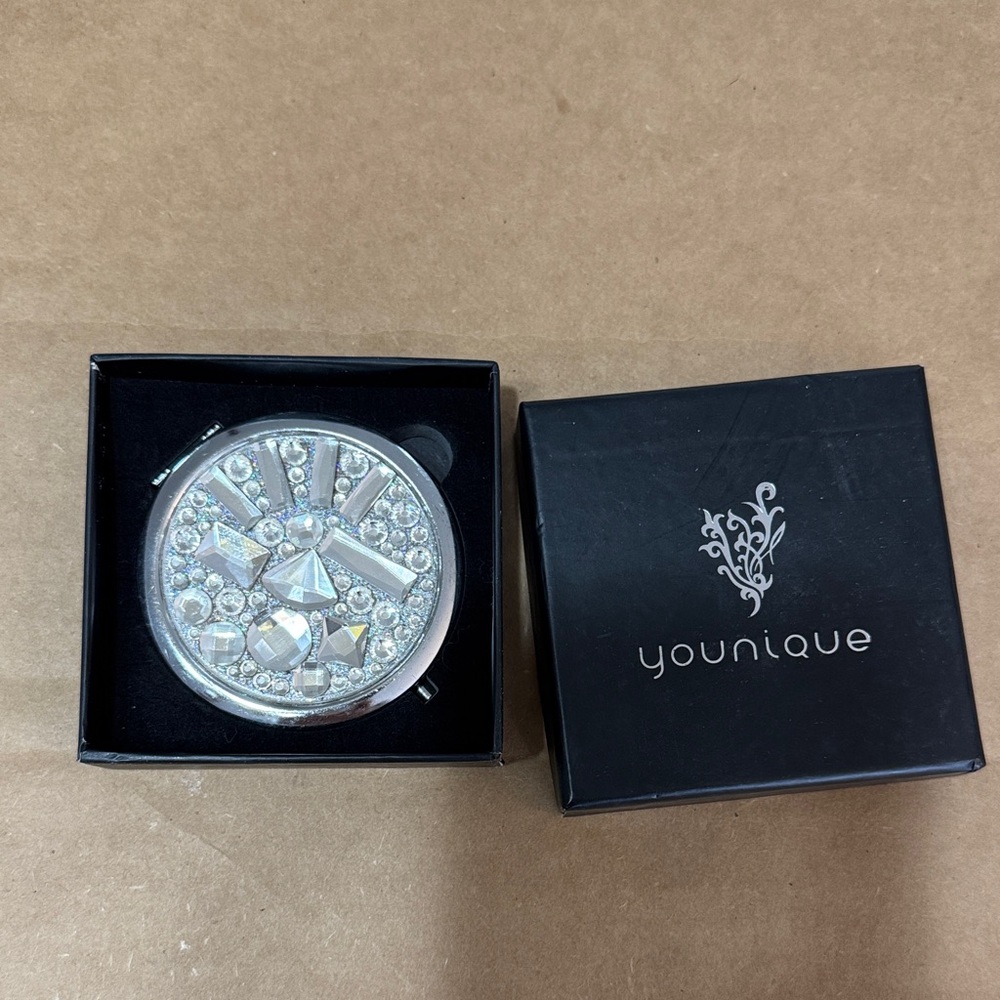 Younique Crystal Embellished Silver Compact